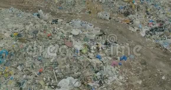 飞过垃圾箱飞过城市垃圾填埋场人们在垃圾填埋场视频的预览图