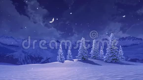 夜间冬季山景积雪4K视频的预览图