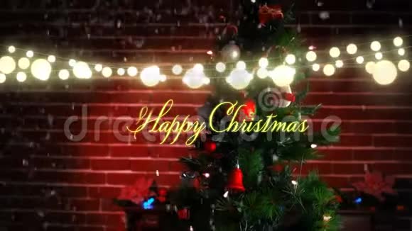 圣诞快乐有一串闪亮的仙女灯视频的预览图