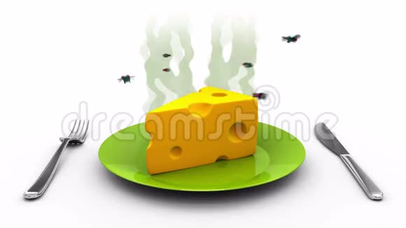 奶酪放在盘子里卡通风格的3D动画阿尔法通道可循环视频的预览图