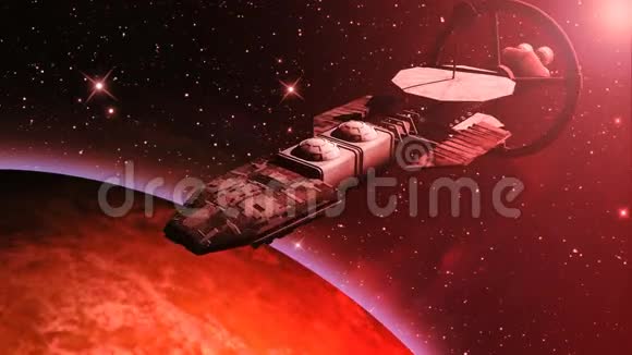 未来宇宙飞船飞越红色星球视频的预览图
