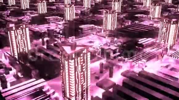 控制论未来派霓虹灯城三维建筑科技风格的摩天大楼视频的预览图