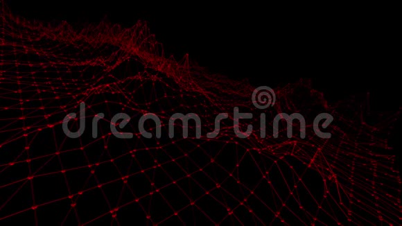 抽象干净的红色挥动三维网格或网格作为网络背景红色几何振动环境或脉动数学视频的预览图