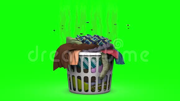 篮子里有脏衣服3D动画绿色屏幕可循环视频的预览图
