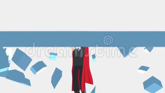 超级英雄商人打破了墙商业理念自由与挑战克服循环动画的平面风格视频的预览图