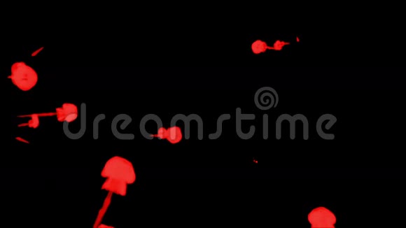 红色墨水滴在黑色背景上以达到效果三维渲染体素图形计算机模拟23视频的预览图
