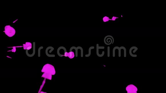 紫罗兰色墨水滴在黑色背景上以达到效果三维渲染体素图形计算机模拟23视频的预览图