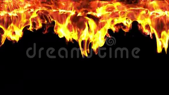 抽象防火幕墙从天空燃烧火焰火花和灰落在黑色孤立的背景图案4k超视频的预览图