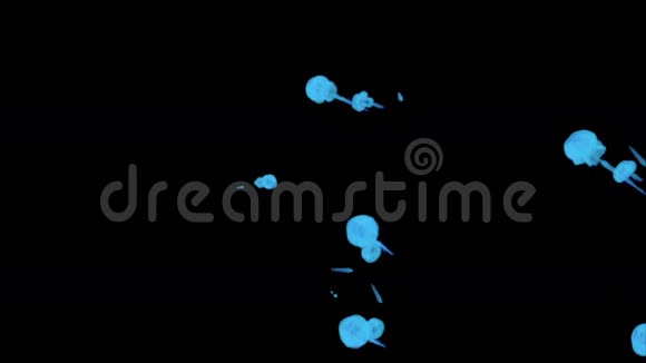 蓝色墨水在黑色背景上滴在水中以达到效果三维渲染体素图形计算机模拟21视频的预览图