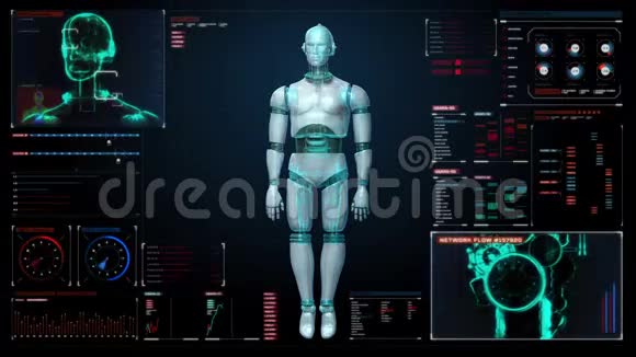 旋转透明三维机器人本体数字接口中的X射线扫描计算机显示面板视频的预览图