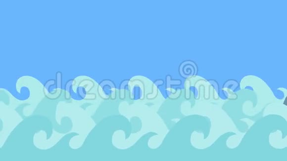 蓝天上的卡通鲸鱼游海视频的预览图