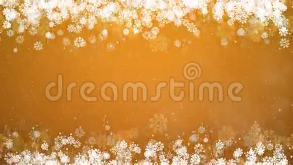 黄色背景的圣诞画框带雪花的抽象冬季卡片视频的预览图