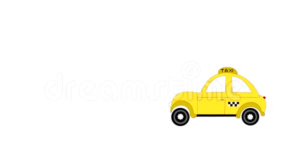 黄色出租车在白色背景上行驶动画视频的预览图