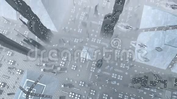 太空飞船未来城市的空中拍摄视频的预览图