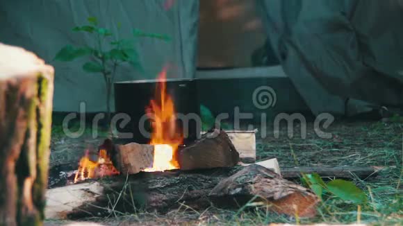 在旅游营地篝火旁烹饪食物视频的预览图