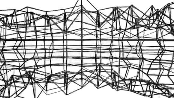 黑色抽象三维网格在白色背景上慢慢变形动画的3D渲染视频的预览图