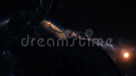 CGI太空场景小行星撞击地球视频的预览图