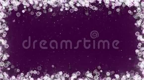圣诞卡框架与雪花在紫色背景视频的预览图