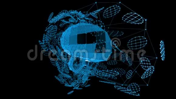 抽象蓝色挥动三维网格或网格的脉动几何物体用作抽象的潮流背景蓝色几何视频的预览图