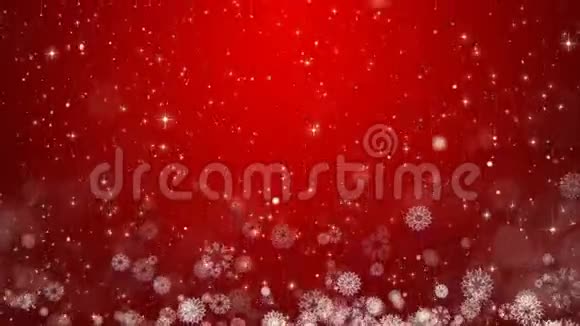 红色圣诞背景有雪花星星和雪的冬卡视频的预览图