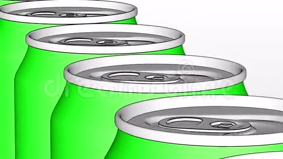 能饮料或啤酒生产线工业输送机上的绿色罐回收生态包装4K无缝视频的预览图