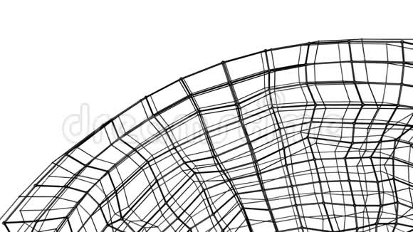 黑色抽象三维网格在白色背景上慢慢变形动画的3D渲染视频的预览图