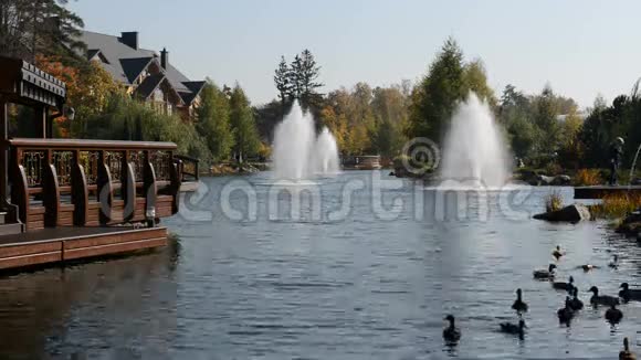 乌克兰梅日吉里亚的喷泉和木屋视频的预览图