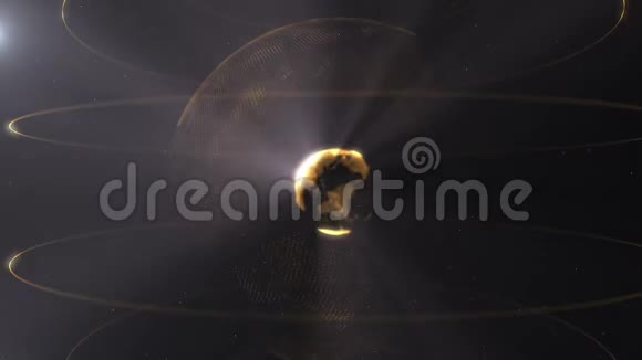 抽象粒子金色的橙色的行星里面的面纱由点组成背景上的小白点视频的预览图