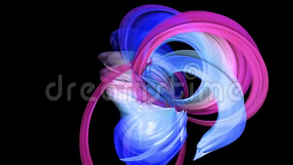 抽象的彩色透明丝带在黑色背景上移动运动图形三维循环背景视频的预览图