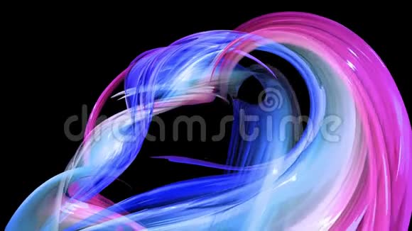 抽象的彩色透明丝带在黑色背景上移动运动图形三维循环背景视频的预览图