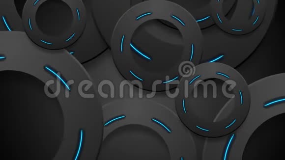 黑色和发光的霓虹蓝色圆圈抽象运动背景视频的预览图