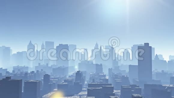 鸟瞰城市建筑飞越纽约建筑剪影视频的预览图