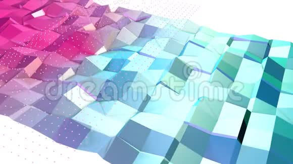 摘要简单的蓝色粉红色低聚三维表面和飞行白色晶体作为控制环境软几何视频的预览图