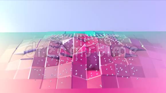 摘要简单的蓝色粉红色低聚三维表面和飞行白色晶体作为科幻背景软几何低聚视频的预览图