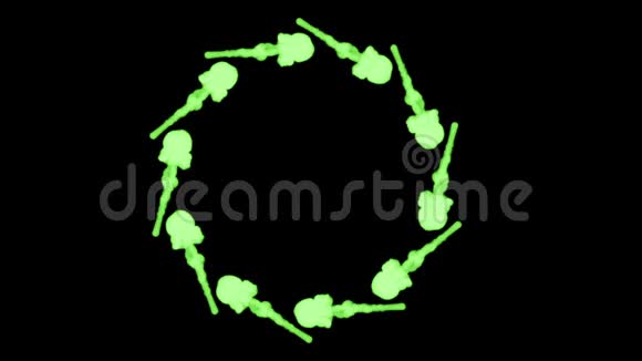 在水形成的圆圈中混合着明亮的绿色这是3d渲染镜头的慢动作墨水背景视频的预览图