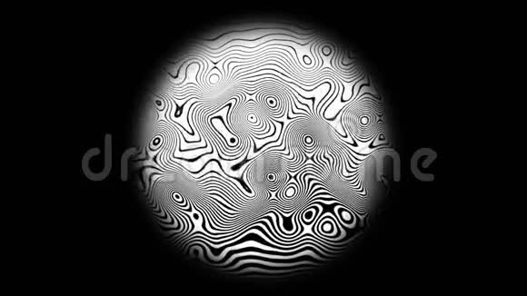 斑马线半色调图案纹理运动动画背景4k在黑色背景上在一个圆圈里视频的预览图