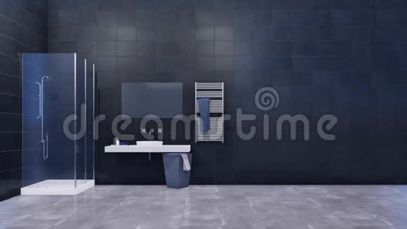 浴室内部带有复印空间的深色瓷砖墙视频的预览图