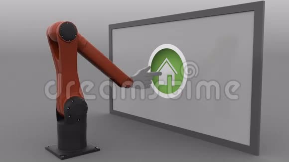 机器人手臂与光标点击圆形主页按钮房地产市场自动化概念无缝回路4K夹视频的预览图