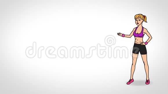 动画角色女运动员或运动员站在完全成长说平滑的轮廓白色的背景无缝的循环视频的预览图