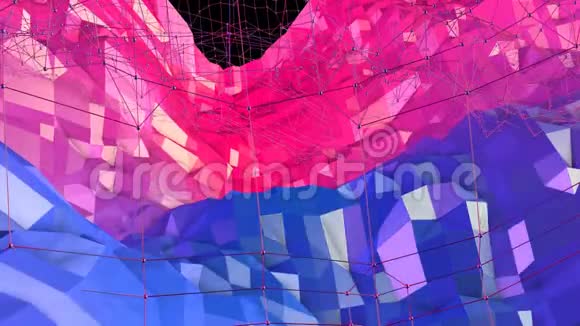 抽象简单的蓝色红色低聚三维表面作为幻想环境纯软几何低聚运动背景视频的预览图