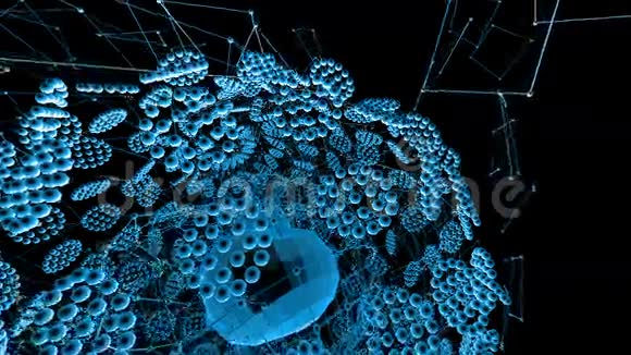 抽象蓝色挥动三维网格或网格的脉动几何物体用作抽象的魅力景观蓝色几何视频的预览图