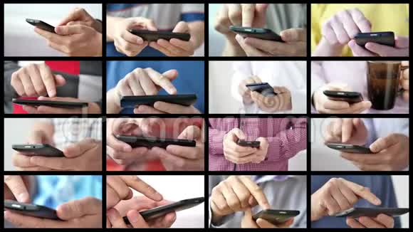 手握智能手机并在触摸屏上输入文字视频的预览图