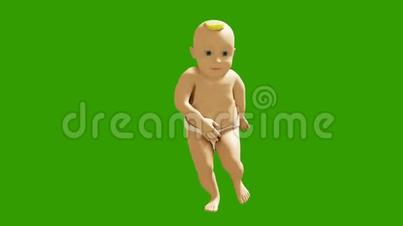 一个小孩子在绿色的屏幕上跳舞3D染小舞蹈儿童动画背景被破坏了视频的预览图