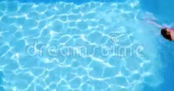 在阳光明媚的一天在游泳池里游泳头顶是黑发视频的预览图