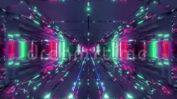 酷的未来空间科幻飞机库隧道走廊与不错的反射三维插图壁纸背景设计视频的预览图