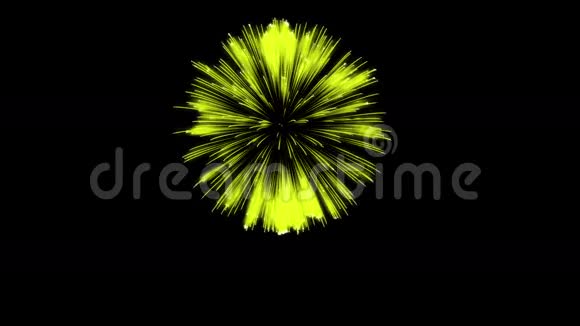 色彩斑斓的单根烟火在夜晚壮观的单一烟花3D渲染黄色版本23视频的预览图