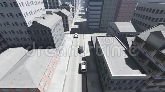 飞在摩天大楼上方的城市交通汽车视频的预览图