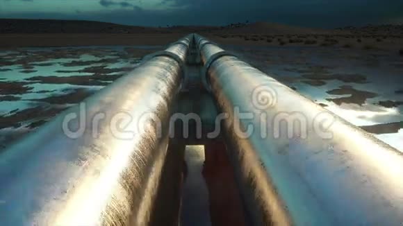 3D动画显示一个石油管道施工过程真实的电影4k动画视频的预览图