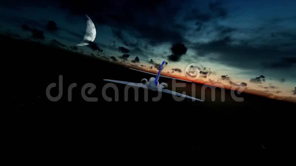 塞斯纳日出时在海面上巡航背景是月亮视频的预览图