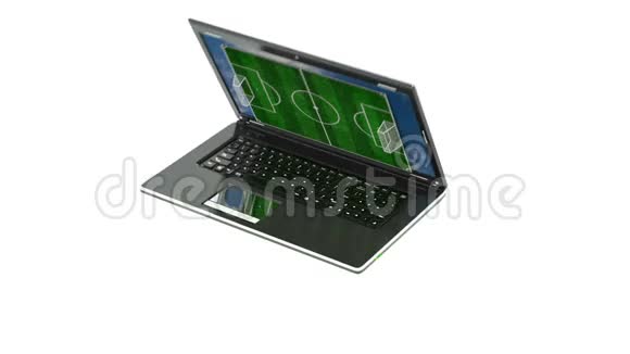 足球场从笔记本电脑屏幕在线足球广播在线足球比赛和视频的预览图
